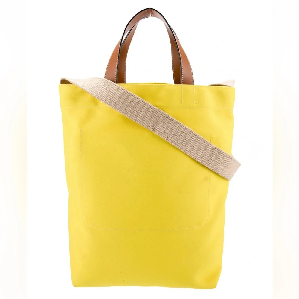 JW ANDERSON Yellow Tote with Red Accents and Brown Saddle Leather Handle
